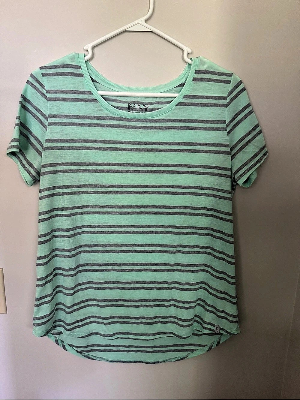 Marc New York Collection Striped Short Sleeve Top in Green & Gray Size Small